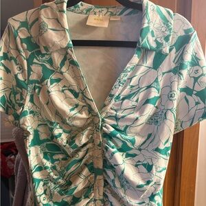 Anthropologie Maeve Teal and White Floral Top